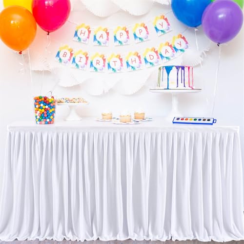 FANSU Party Deko Tischrock, Tischröcke Tisch Rock Tüll Tischrock Tischdekoration, Einfache Montage und Wiederverwendbar, für Geburtstag Kuchen Hochzeit Babyparty (4FT/122x77cm,Weiß C) von FANSU