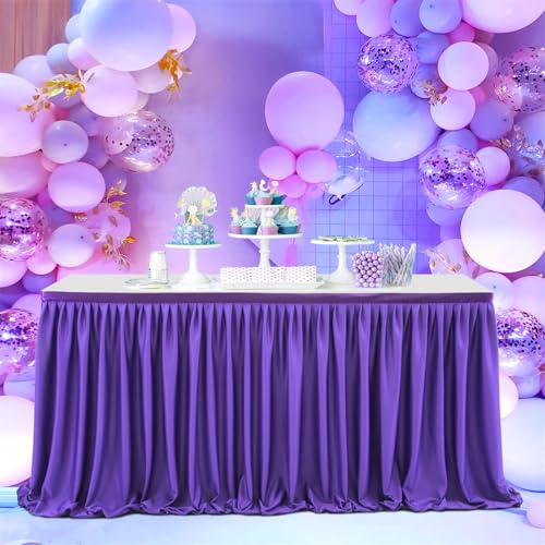 FANSU Party Deko Tischrock, Tischröcke Tisch Rock Tüll Tischrock Tischdekoration, Einfache Montage und Wiederverwendbar, für Geburtstag Kuchen Hochzeit Babyparty (6FT/183x77cm,Dunkelviolett C) von FANSU