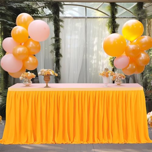 FANSU Party Deko Tischrock, Tischröcke Tisch Rock Tüll Tischrock Tischdekoration, Einfache Montage und Wiederverwendbar, für Geburtstag Kuchen Hochzeit Babyparty (6FT/183x77cm,Orange) von FANSU