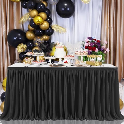 FANSU Party Deko Tischrock, Tischröcke Tisch Rock Tüll Tischrock Tischdekoration, Einfache Montage und Wiederverwendbar, für Geburtstag Kuchen Hochzeit Babyparty (6FT/183x77cm,Schwarz) von FANSU