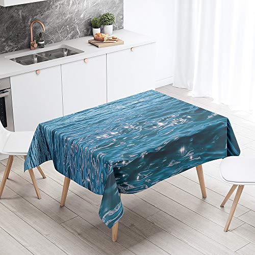 FANSU Rechteck Tischdecke Polyester,Wasserdicht Tischwäsche 3D Seeoberfläche Stil Pflegeleicht Abwaschbar Tischtuch-Viele Größe Farbe Wählbar (Wellenlicht,140x140cm) von FANSU