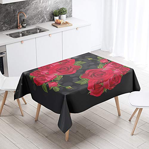 FANSU Rechteck Tischdecke Polyester 3D Rose Stil,Wasserdicht Tischwäsche Pflegeleicht Abwaschbar Tischtuch-Viele Größe Farbe Wählbar (Grünes Blatt,140x200cm) von FANSU