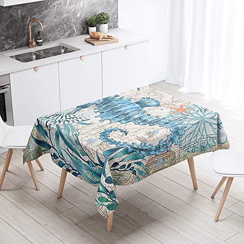 FANSU Rechteck Tischdecke Polyester 3D Unterwasserwelt Stil,Wasserdicht Tischwäsche Pflegeleicht Abwaschbar Tischtuch-Viele Größe Farbe Wählbar (Hippocampus,90x90cm) von FANSU