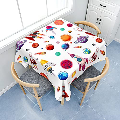 FANSU Rechteckig Tischdecke Wasserabweisend Polyester Optik, 3D Karikatur Fleckschutz Tischwäsche Pflegeleicht Abwaschbar für Home Küche Dekoration (140x160cm,kosmischer Planet) von FANSU