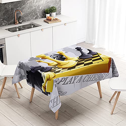 FANSU Rechteckig Tischdecke Wasserabweisend Polyester Optik, 3D Schach Drucken Fleckschutz Tischwäsche Pflegeleicht Abwaschbar für Home Küche Dekoration (schwarzes Gold,140x200cm) von FANSU