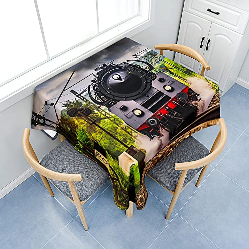 FANSU Rechteckig Tischdecke Wasserabweisend Polyester Optik, 3D Zug Fleckschutz Tischwäsche Pflegeleicht Abwaschbar für Home Küche Dekoration (140x260cm,Eisenbahn) von FANSU