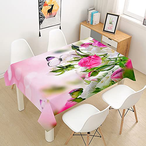 FANSU Rose Tischdecke Wasserdicht Tischwäsche, Rechteckige Wasserabweisend Abwaschbar 3D Tischtuch für Küche Garten Outdoor Esstisch Dekoration (Lila Schmetterling,140x160cm) von FANSU