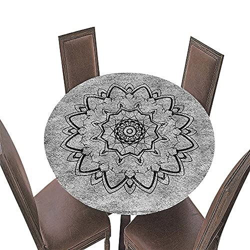 FANSU Runde Tischdecke Garten, 3D Mandala Drucken Polyester Abwaschbar Fleckschutz Tischdecken mit Elastische Kante für Küche Esszimmer Garten (Grau,Durchmesser 120cm) von FANSU