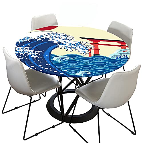 FANSU Runde Tischdecke Garten Abwaschbar, 3D Seeoberfläche Motiv Serie Polyester Fleckschutz Tischdecken Größe wählbar für Haushalt Gartentisch (Japanischer Stil,Durchmesser 140cm) von FANSU