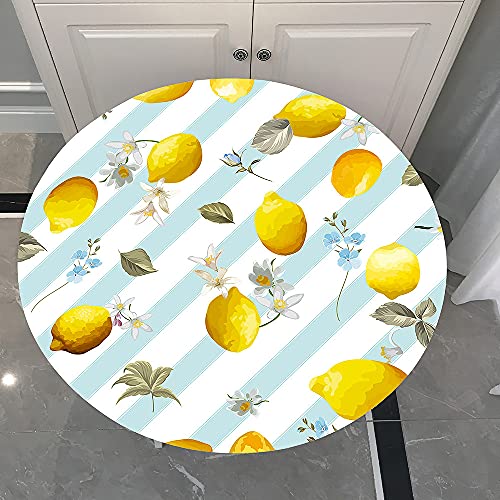 FANSU Runde Tischdecke Garten Wasserdicht Abwaschbar, 3D Drucken Polyester Fleckschutz Tischdecken mit Elastische Kante für Küche Esszimmer Garten (Zitrone,Durchmesser 120cm) von FANSU