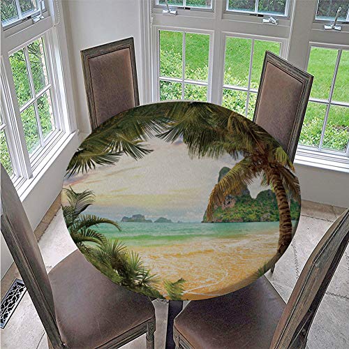 FANSU Runde Tischdecke Wasserabweisende, 3D Drucken Abwaschbar Gartentischdecke rutschfest Abwischbare Wachstuch Desktop Dekorative Tuch Hotel Bankett Party (Grünes Meer,200cm) von FANSU