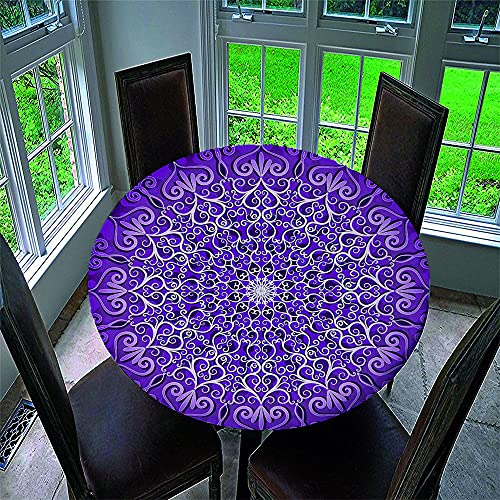 FANSU Runde Tischdecke Wasserabweisende, Mandala Drucken Abwaschbar Gartentischdecke rutschfest Abwischbare Desktop Dekorative Tuch Hotel Bankett Party (Lila Mandala,Durchmesser 150cm) von FANSU