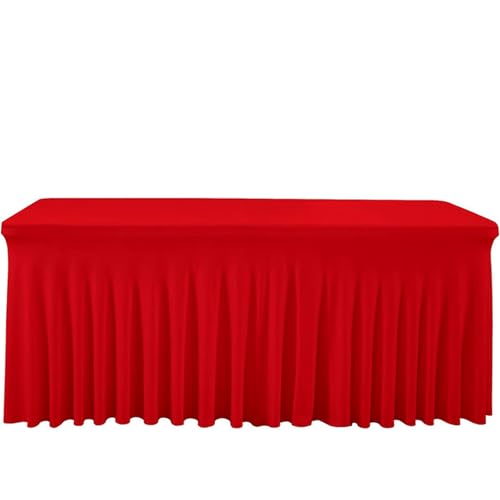 FANSU Spandex Tischrock, Party Tischröcke Elegant Rechteckig Tischdecke mit Rock Stretch Knitterfreie Tischdecken Waschbar für Hochzeit Restaurant Bankettmesse (4FT/122x60cm,Rot) von FANSU