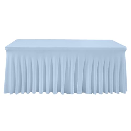 FANSU Spandex Tischrock, Party Tischröcke Elegant Rechteckig Tischdecke mit Rock Stretch Knitterfreie Tischdecken Waschbar für Hochzeit Restaurant Bankettmesse (8FT/243x76cm,Hellblau) von FANSU