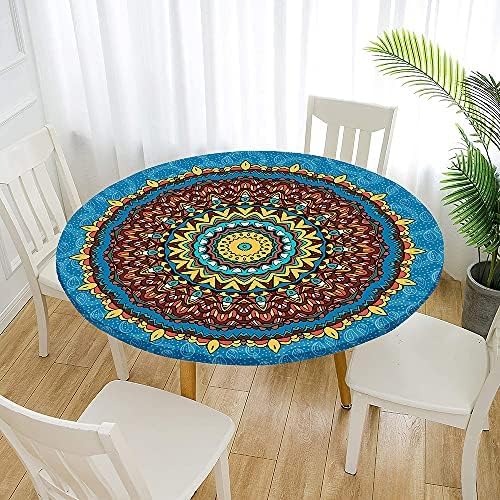 FANSU Tischdecke Abwaschbar Rund 70cm, Mandala Elastisch Rund Outdoor Tischdecken Modern Wasserdicht Fleckschutz Tische Gartentischdecke für Küche, Ideal für 50cm-60cm von FANSU