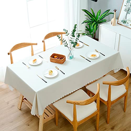 FANSU Tischdecke Abwischbar PVC Plastik Wachstuch Wasserdicht Ölbeständig Einfarbig Garten Tischdecke Rechteckig Dekoration Tischtuch für Restaurant Küche Outdoor (140x200cm,Beige) von FANSU