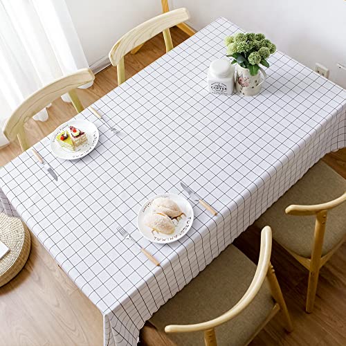 FANSU Tischdecke Abwischbar PVC Plastik Wachstuch Wasserdicht Ölbeständig Plaid Garten Tischdecke Rechteckig Dekoration Tischtuch für Restaurant Küche Outdoor (120x160cm,Weiß) von FANSU