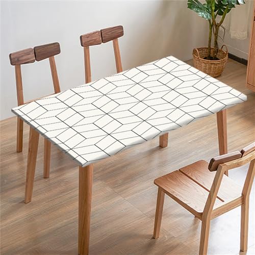 FANSU Tischdecke Rechteckige Quadrat, Tischdecken, Spandex Elastische Marmor Geometrie Tischtuch Draussen, Tischdecke für Outdoor, Terrasse,Garten, Küche Esszimmer (140x80cm,Weiß) von FANSU