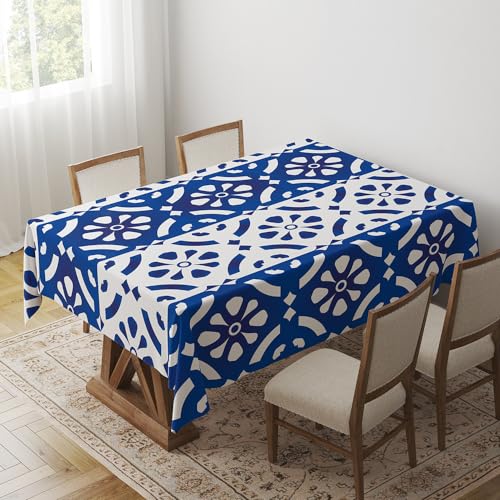 FANSU Tischdecke Tischwäsche, 3D Blau Retro Rechteckige Abwaschbar Tischtuch Draussen Küchentischabdeckung für Dekoration Garten Küche Outdoor (60x90cm,Blume) von FANSU