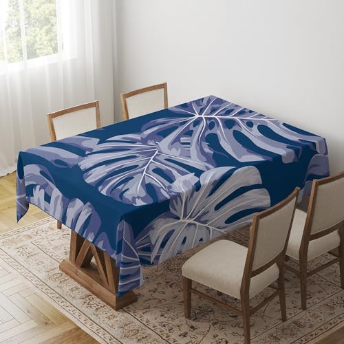 FANSU Tischdecke Tischwäsche, 3D Blau Retro Rechteckige Abwaschbar Tischtuch Draussen Küchentischabdeckung für Dekoration Garten Küche Outdoor (60x90cm,Monstera) von FANSU