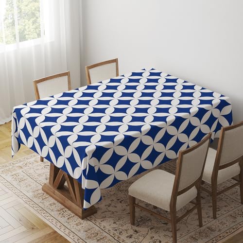 FANSU Tischdecke Tischwäsche, 3D Blau Retro Rechteckige Abwaschbar Tischtuch Draussen Küchentischabdeckung für Dekoration Garten Küche Outdoor (80x120cm,Geometrie) von FANSU