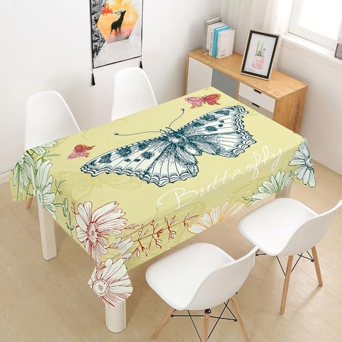 FANSU Tischdecke Tischwäsche, 3D Frühling Schmetterling Rechteckige Abwaschbar Tischtuch Draussen Küchentischabdeckung für Dekoration Garten Küche Outdoor (100x140cm,Beige Retro) von FANSU