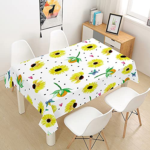 FANSU Tischdecke Tischwäsche, 3D Garten Landschaft Rechteckige Abwaschbar Tischtuch Draussen Küchentischabdeckung für Dekoration Küche Outdoor (Sonnenblume,140x180cm) von FANSU