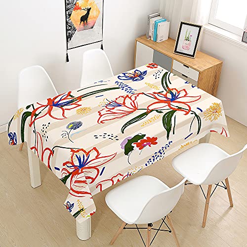 FANSU Tischdecke Tischwäsche, 3D Garten Landschaft Rechteckige Abwaschbar Tischtuch Draussen Küchentischabdeckung für Dekoration Küche Outdoor (Streifen,140x240cm) von FANSU