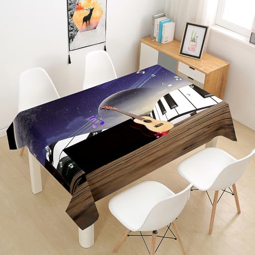 FANSU Tischdecke Tischwäsche, 3D Musik Gitarre Rechteckige Abwaschbar Tischtuch Draussen Küchentischabdeckung für Dekoration Garten Küche Outdoor (Galaxie,140x160cm) von FANSU