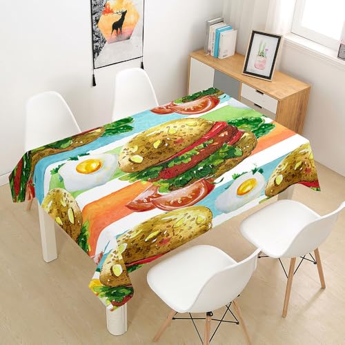 FANSU Tischdecke Tischwäsche, 3D Rechteckige Abwaschbar Tischtuch Draussen Küchentischabdeckung für Dekoration Garten Küche Outdoor -Hamburger (Ei,140x140cm) von FANSU