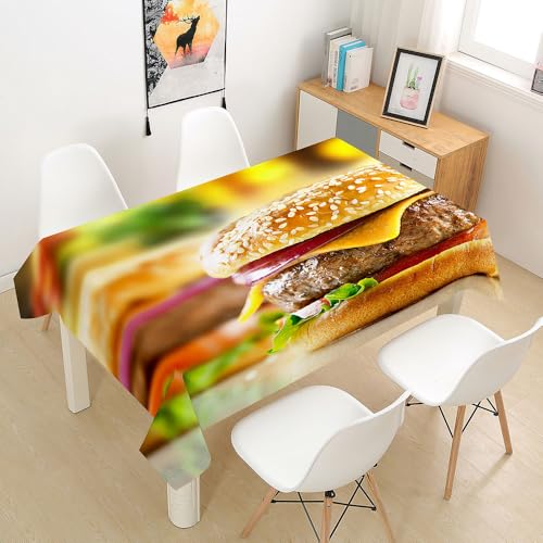 FANSU Tischdecke Tischwäsche, 3D Rechteckige Abwaschbar Tischtuch Draussen Küchentischabdeckung für Dekoration Garten Küche Outdoor -Hamburger (Gelb,140x180cm) von FANSU