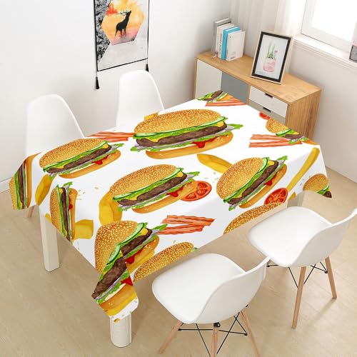 FANSU Tischdecke Tischwäsche, 3D Rechteckige Abwaschbar Tischtuch Draussen Küchentischabdeckung für Dekoration Garten Küche Outdoor -Hamburger (Pommes Frites,140x160cm) von FANSU