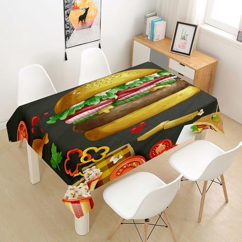 FANSU Tischdecke Tischwäsche, 3D Rechteckige Abwaschbar Tischtuch Draussen Küchentischabdeckung für Dekoration Garten Küche Outdoor -Hamburger (Popcorn,140x140cm) von FANSU