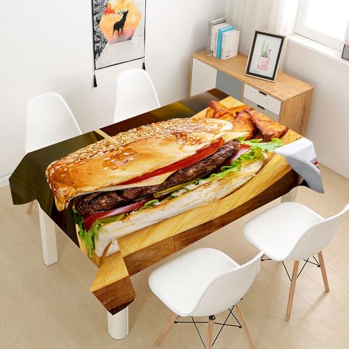 FANSU Tischdecke Tischwäsche, 3D Rechteckige Abwaschbar Tischtuch Draussen Küchentischabdeckung für Dekoration Garten Küche Outdoor -Hamburger (Rindfleisch,140x160cm) von FANSU