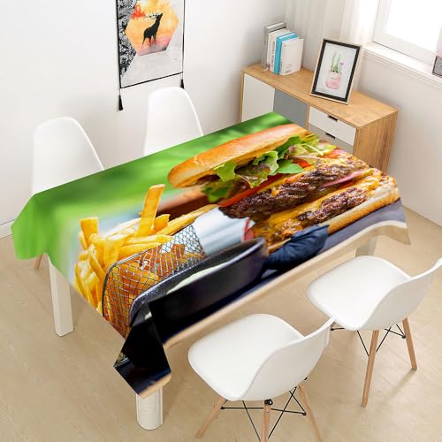 FANSU Tischdecke Tischwäsche, 3D Rechteckige Abwaschbar Tischtuch Draussen Küchentischabdeckung für Dekoration Garten Küche Outdoor -Hamburger (Salat,140x240cm) von FANSU