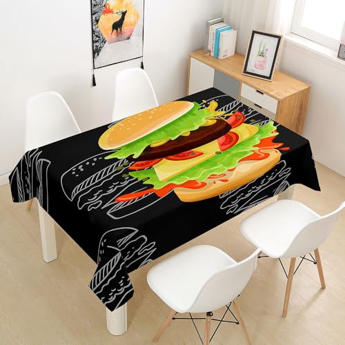 FANSU Tischdecke Tischwäsche, 3D Rechteckige Abwaschbar Tischtuch Draussen Küchentischabdeckung für Dekoration Garten Küche Outdoor -Hamburger (Schwarz,90x90cm) von FANSU