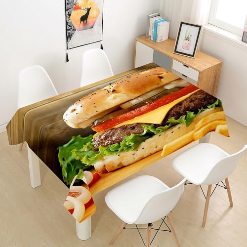 FANSU Tischdecke Tischwäsche, 3D Rechteckige Abwaschbar Tischtuch Draussen Küchentischabdeckung für Dekoration Garten Küche Outdoor -Hamburger (Tomate,140x160cm) von FANSU