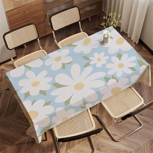 FANSU Tischdecke Tischwäsche, Blumen Blätter 3D Rechteckige Abwaschbar Tischtuch Draussen Küchentischabdeckung für Dekoration Garten Küche Outdoor (Gänseblümchen,140x200cm) von FANSU