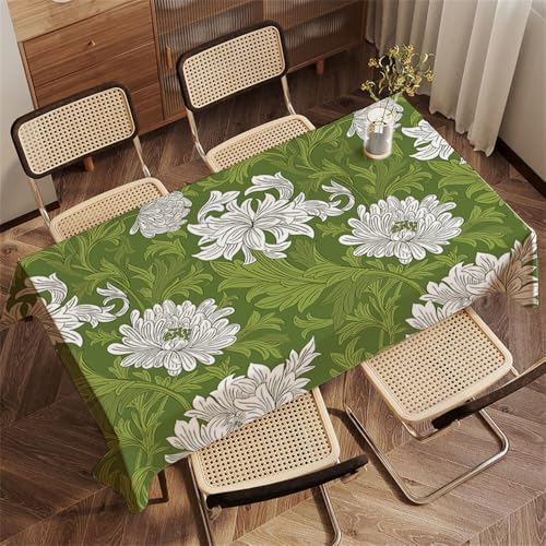 FANSU Tischdecke Tischwäsche, Blumen Blätter 3D Rechteckige Abwaschbar Tischtuch Draussen Küchentischabdeckung für Dekoration Garten Küche Outdoor (Grün Weiß,100x150cm) von FANSU