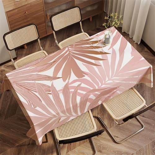 FANSU Tischdecke Tischwäsche, Blumen Blätter 3D Rechteckige Abwaschbar Tischtuch Draussen Küchentischabdeckung für Dekoration Garten Küche Outdoor (Rosa Blatt,140x140cm) von FANSU