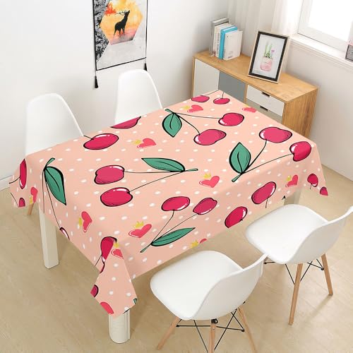 FANSU Tischdecke Tischwäsche, Rechteckige Abwaschbar Tischtuch Draussen Küchentischabdeckung für Dekoration Garten Küche Outdoor -Kirsch Frucht 3D (100x140cm,Herz) von FANSU