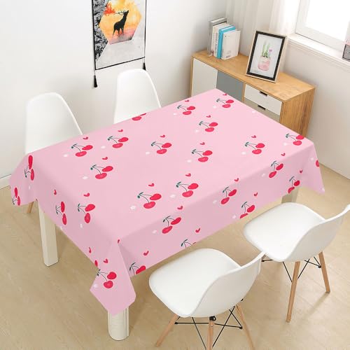 FANSU Tischdecke Tischwäsche, Rechteckige Abwaschbar Tischtuch Draussen Küchentischabdeckung für Dekoration Garten Küche Outdoor -Kirsch Frucht 3D (140x140cm,Rosa) von FANSU