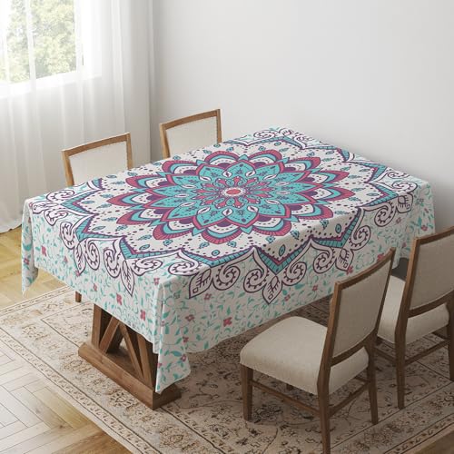 FANSU Tischdecke Tischwäsche, Rechteckige Abwaschbar Tischtuch Draussen Küchentischabdeckung für Dekoration Garten Küche Outdoor -Mandala 3D (140x140cm,Blume) von FANSU