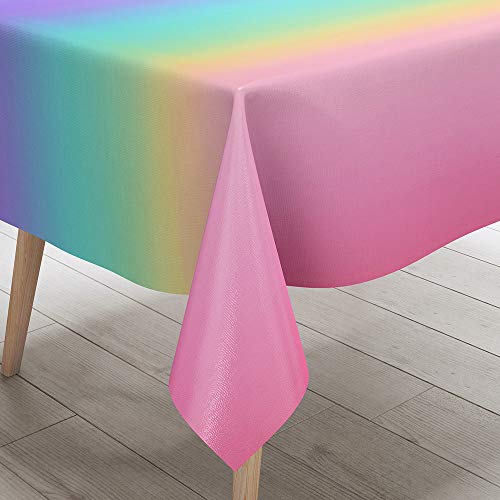 FANSU Tischdecke Wasserdicht Tischwäsche, Gradient Rechteckige Wasserabweisend Abwaschbar 3D Tischtuch Draussen Küchentischabdeckung für Küche Outdoor Garten Dekoration (Regenbogen,140x160cm) von FANSU