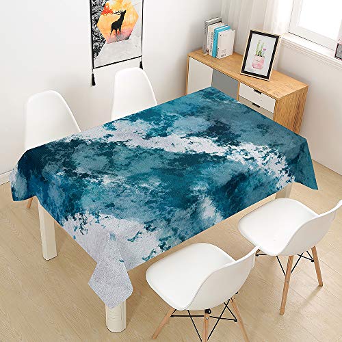 FANSU Tischdecke Wasserdicht Tischwäsche, Rechteckige Wasserabweisend Abwaschbar 3D Aquarell Abstrakt Tischtuch Draussen Küchentischabdeckung für Küche Outdoor Garten Dekoration (Teal,140x160cm) von FANSU