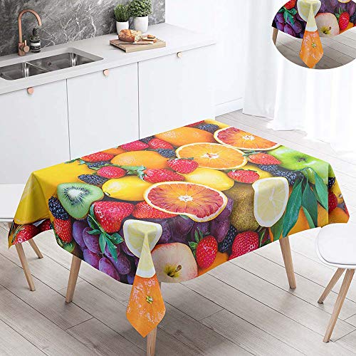 FANSU Tischdecke Wasserdicht Tischwäsche, Rechteckige Wasserabweisend Abwaschbar 3D Obst Tischtuch Draussen Küchentischabdeckung für Outdoor Garten Küche Dekoration (140x200cm,Mehrfarbige Früchte) von FANSU