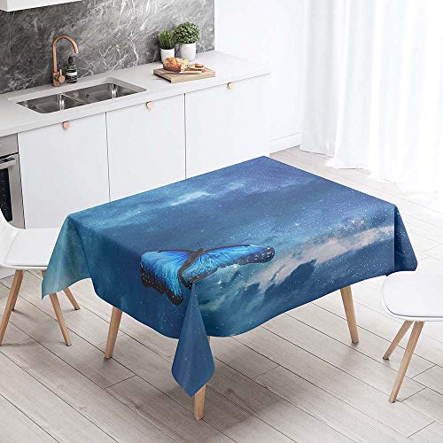 FANSU Tischdecke Wasserdicht Tischwäsche, Rechteckige Wasserabweisend Abwaschbar 3D Tischtuch Draussen Küchentischabdeckung für Outdoor Garten Küche Dekoration (Blauer Sternenhimmel,140x160cm) von FANSU