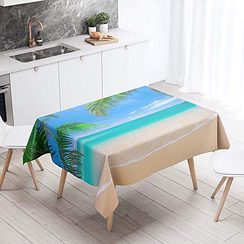 FANSU Tischdecke Wasserdicht Tischwäsche, Rechteckige Wasserabweisend Abwaschbar 3D Tischtuch Draussen Küchentischabdeckung für Outdoor Garten Küche Dekoration (Lake Green Island,100x140cm) von FANSU