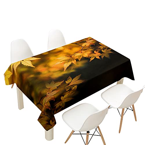 FANSU Tischdecke Wasserdicht Tischwäsche, Rechteckige Wasserabweisend Abwaschbar Herbst Blätter Tischtuch Draussen Küchentischabdeckung für Outdoor Küche Dekoration (140x220cm,Schwarz Gelb) von FANSU