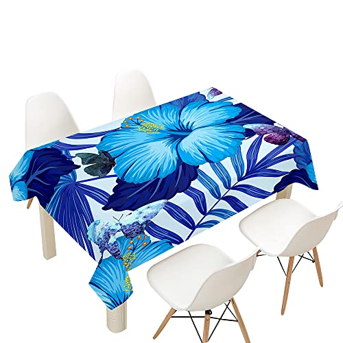 FANSU Tischdecke Wasserdicht Tischwäsche, Rechteckige Wasserabweisend Abwaschbar Sommer Blatt Tischtuch Draussen Küchentischabdeckung für Outdoor Garten Küche Dekoration (140x140cm,Blaue Blumen) von FANSU